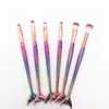 6/10Pcs Mermaid Brushes Makeup Kit Beauty Tools Fish Tail Brush Cleaner Rainbow Eye Shadow Blush Powder Face Brush Sets