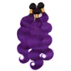 # 1B / Roxo Ombre Indiano Do Cabelo Humano Tece Onda Do Corpo Raízes Pretas Ombre Roxo Do Cabelo Humano 3 Pacotes 2 Tom Cabelo Ombre Wefts Extensões