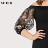 2019 Black Plus Size Party Summer Dress the Shoulder Pencil Dress Embroidered Mesh Sleeve Large Sizes Sexy