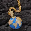 ICED OUT CZ BLING BLUE EARTH PENDANT NECKLACE MENS Micro Pave Cubic Zirconia Simulated Diamonds Necklace5946398