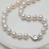 Ashiqi 10-12mm Duży Naturalny Naszyjnik Pearl Słodkowodnych Dla Kobiet Real 925 Sterling Silver Zapięcie White Round Pearl Jewelry Prezent