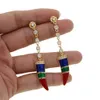 bohemian summer rainbow enamel horn flower long chain drop earring for girls women CZ beautiful tassel nice jewelry in gold gift