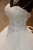 Neues echtes Bild Eine Linie Brautkleider Schatz Spitze Applikationen Lace Up Perlen Prinzessin Vintage Garten Land Hochzeit Brautkleider