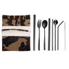 9PCS/SET Portable Cutlery Set For Outdoor Travel 304 Stainless Steel Flatware Set Fork Spoon Straw Dinnerware Sets Student Tableware