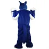 2018 heißer Verkauf lange Haare blau Wolf Maskottchen Kostüme für Erwachsene Zirkus Weihnachten Halloween Outfit Kostüm Anzug Kostenloser Versand