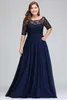 Robes de bal en dentelle bleu marine foncé, demi-manches, haut en dentelle, ligne A, dos en V, robes mère de la mariée, grande taille, HY5035