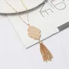 Hexagon Abalone Shell Leopard Leather Pendant Necklace Metal Tassels Long Chain Sweater Necklace Geometric Jewelry