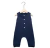 Baby rompers spädbarn solid ärmlös jumpsuits toddle bomull linne onies knappar klättra kostym sommar casual bodysuit overall kläder c5856