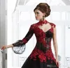 Victorian Gothic Masquerade Wedding Dress Black And Red Formal Event Gown Plus Size robe de soire vestido festa longo