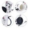 Nueva taza de cerámica creativa de gato de 600ml con tapa y cuchara, taza de té de café con leche de dibujos animados, tazas de porcelana, bonitos regalos 319W