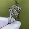 Choucong Luxury Jewelry Real 925 Sterling Silver Princess Cut White Topaz CZ Diamond Three Stone Gemstones Women Wedding Bridal Ri164o