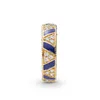 Yellow Gold plated Blue Stripes and stones RING for Pandora Authentic Sterling Silver designer Jewelry For Women Men Girlfriend Gift luxury Rings with Original Box