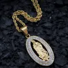 Mode-goud roestvrij staal iced uit strass maagd Mary ovale hanger ketting ketting voor mannen vrouwen hip hop religieuze sieraden geschenken