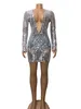 Frauen Designer, figurbetontes Kleid bloßer Ineinander greifen Sequined Plunge Sexy tiefer V-Ausschnitt Verein Langarm See Through Night Out Cocktailparty Vestido