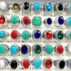 Nieuwe 30 stks / pak Turquoise Band Ringen Mens Womens Mode-sieraden Antiek Zilver Vintage Natuursteen Ring Party Gifts