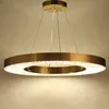 Circle LED Chandelier Lighting For Living Room Gold Modern Crystal Lamp Bedroom Polished Steel Ring Lustres De Cristal AC100-240V