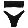 Bikini a fascia con lacci sul retro regolabile da donna Bikini con spalle scoperte Costume da bagno a costine Costume da bagno femminile Costume da bagno rosa sexy