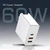 3Port 60W USB PD Fast Charger QC3.0用MacBook Switch Air Pro Type C iPhone 8 XR Samsung Xiaomi Wall Chargers