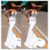 Mermaid Sexy White Evening Sheer Neck Appliques With Beading Sequined Abendkleider Prom Gown Bride Dresses Vestidos De Noiva