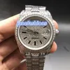 Gelado fora luxo homens de diamante relógio de diamante de prata hip hop rap estilo relógios totalmente automático relógio de esportes calendário duplo