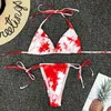 2020 Kvinnors Bikini Badkläder Sexig Utsmyckad Baddräkt Tie-Dye Style Halter Lace Up Women Bikinis 11 Färger M140