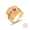 Luxus großer Palast 925 Sterling Silber 14k vergoldet Granat Edelstein Eheringe Ringe für Frauen Verlobungsbrid Schmuck Finger