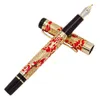 Jinhao 5000 Vintage Metal Calligraphy Fountain Pen Bent Nib Beautiful Dragon Texture Carving, Golden & Red Office Pen