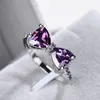 HOT SELL Silver Filled Sparkling Four-Claw Purple Bow Knot Stackable Ring for Women Micro Pave CZ Valentine's Day Gift Jewelry