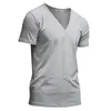 KALVONFU Heren Diepe V-hals T-shirt Korte Mouw Solid Casual Undershirt Mens Katoen Zomer Basic T-shirt