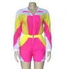 Beste Neon Grün Plus Größe Frauen Overall Mode Elegante Sommer Strampler Lange Ärmel Lose Shorts Frauen Bodycon Overall Ein stück