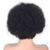 Peruker mänskligt hår spetsar front peruk för svarta kvinnor före plockade kort peruanska hår afro lockiga peruker 150%