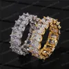 Iced Out Hiphop CZ Anillos de piedra Bling 18K chapado en oro diamante 925 anillo de plata esterlina para hombre Hip Hop Jewelry337d