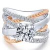 Mode Geometry Interersect Crystal Side Stones Ring För Kvinnor Flickor Engagemang Bröllop Ringar Kvinna Party Smycken Gåvor