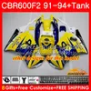 Kropp + Tank för Honda CBR 600F2 CBR 600 FS 1991 1992 1993 1994 40HC.59 CBR600FS 600CC CBR600 F2 CBR600F2 F2 Rosa svart 91 92 93 94 Fairings