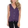 Tie Front Button Down T Shirts Kvinnor Sommar Ärmlös V Neck Lossa Casual Vanlig Tunika Blus Tank Top S-XXL