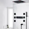 Bagno Nero Set doccia Rubinetti termostatici di lusso Moderno grande soffitto a LED Cascata Soffione a pioggia Soffione corpo 600x800mm massag319o