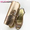 Dress Shoes 2021 Low Heels Champagne Color Matching And Bag Set African For Nigerian Party