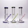 10inch Clear Straight Glass Bong Double Color Edge Smoking Pipe with 1 Colour Downstem 1 clear bowl