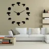 Nieuw ontwerp 37 inch jungle dieren olifant diy grote wandklok home decor spiegel effect gigantische frameloze olifanten diy klok horloge