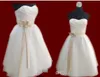 Sweetheart White Bridesmaid Dresses With Sash A-line Tulle and Satin Knee-Length Prom/Evening Gowns Custom Made Real Pictures