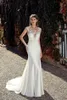 2022 New Vintage Beach Mermaid Wedding Dresses Sexy Lace Applique Sheer Neck Floor Length Bohemian Plus Size Bridal Wedding Gowns BC0833