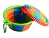 Kamuflaj Pet Bowl Silikon Katlanabilir Katlanabilir Köpek Bowl ile Karabina Taşınabilir Pet Köpek Bowl için Açık Seyahat Gıda Su Besleme B1604