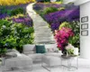 3d Modern Wallpaper Wooden Path with Colorful Flowers Custom Romantic Scenery Atmospheric Interior Decoration Wallpaper