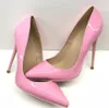 Venda imperdível- Novos sapatos de salto alto pontudos de couro envernizado rosa 12 cm 10 cm 8 cm salto fino sexy sapatos de estilete bombas botas, sapatos femininos
