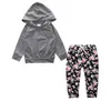 Baby Girls Clothe Boy Camo Striped Hoodie Byxor Passar Blommor Blommor Kläder Satser Långärmad Ins Letter Coats Byxor Outfits 23colors D6776