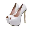 Chaussures de mariage de mariée en cuir PU verni blanc doré, talons étranges, escarpins à plateforme, bout ouvert, talons ultra hauts 16cm, taille 34 à 40