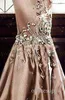 Luxe kristallen jurken avondkleding Zuhair Murad Dubai One Shoulder Rhinestone Formele jurken Lange mouw Gold Prom Dresses Robe de Mariee