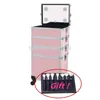 Multi-Layer-Aluminiumrahmen-Kosmetik-Hülle, Kommode-Makeup-Toolbox mit Licht, Make-up-Künstler Koffer-Box, Trolley-Gepäck-Tasche