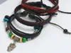 woman Man cowhide Leather Bracelet DIY hand woven alloy owl Pendants Multilayer Wood Bead Combination suit Bracelet 3styles/1set