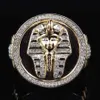 Hela-P Gold Silver Color Egyptian King Tutankhamen Ring Egypten Farao King Motor Biker Mens Icro Paled Stone Round Rings249C